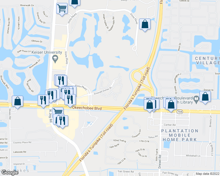 map of restaurants, bars, coffee shops, grocery stores, and more near 6529 Emerald Dunes Drive in Royal Palm Beach