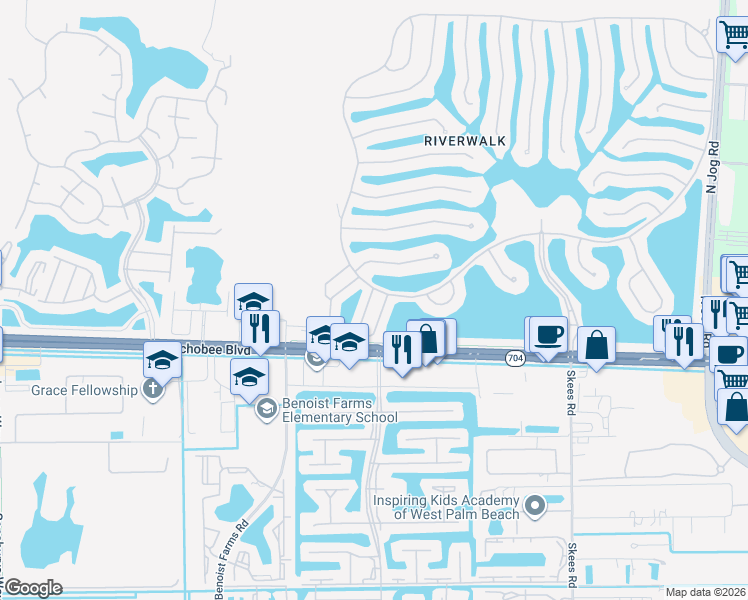 map of restaurants, bars, coffee shops, grocery stores, and more near 2135 Tigris Drive in West Palm Beach