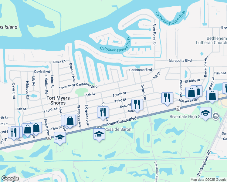 map of restaurants, bars, coffee shops, grocery stores, and more near 13343 5th Street in Fort Myers