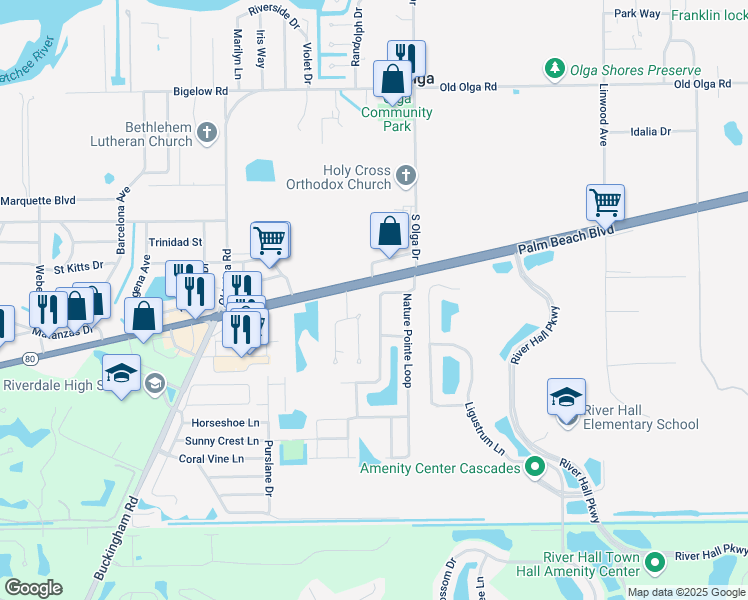 map of restaurants, bars, coffee shops, grocery stores, and more near 2401 Hawks Preserve Dr in Fort Myers
