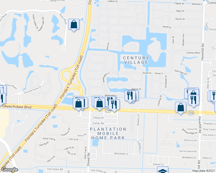 map of restaurants, bars, coffee shops, grocery stores, and more near 182 Wellington K in West Palm Beach