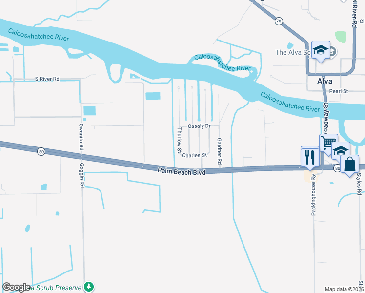 map of restaurants, bars, coffee shops, grocery stores, and more near 2381 Thurlow Street in Alva