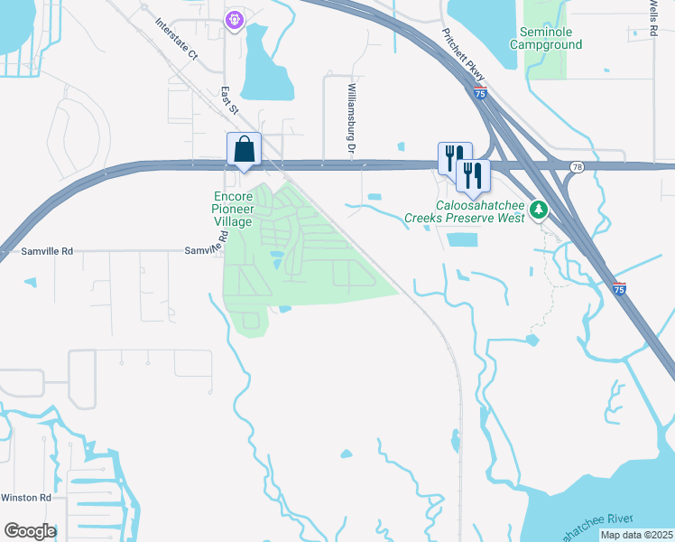 map of restaurants, bars, coffee shops, grocery stores, and more near 16901-16999 Bull Run Lane in North Fort Myers