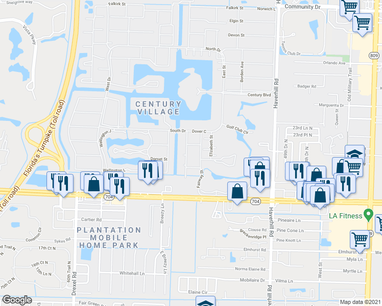map of restaurants, bars, coffee shops, grocery stores, and more near 119 Bedford East in West Palm Beach