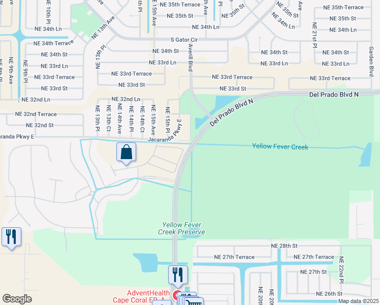 map of restaurants, bars, coffee shops, grocery stores, and more near 1622 Lake Jessup Circle in Cape Coral