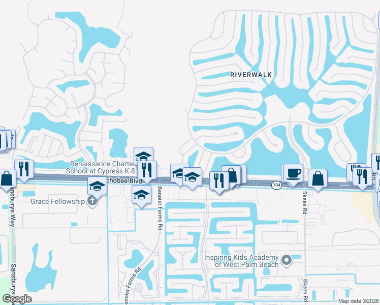 map of restaurants, bars, coffee shops, grocery stores, and more near 2126 Tigris Drive in West Palm Beach