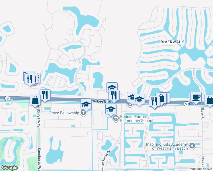 map of restaurants, bars, coffee shops, grocery stores, and more near 2134 Sabal Tree Court in West Palm Beach