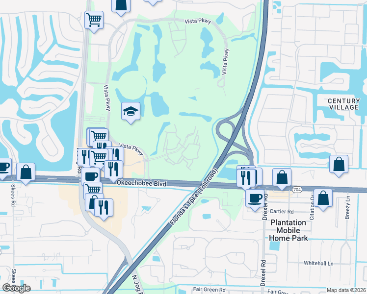 map of restaurants, bars, coffee shops, grocery stores, and more near 6529 Emerald Dunes Drive in Royal Palm Beach