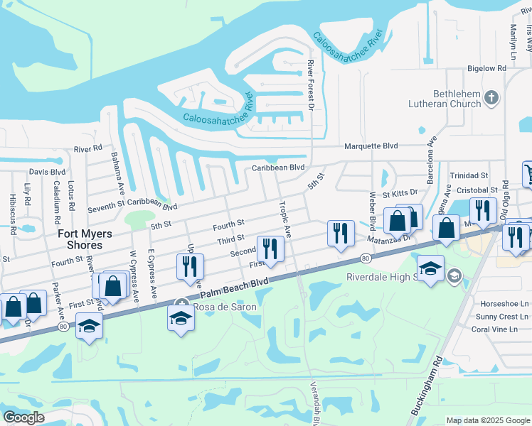 map of restaurants, bars, coffee shops, grocery stores, and more near 13450 Fourth Street in Fort Myers