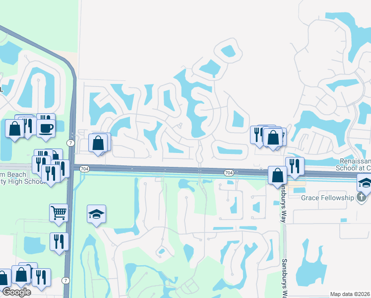 map of restaurants, bars, coffee shops, grocery stores, and more near 9370 Bridgeport Drive in West Palm Beach