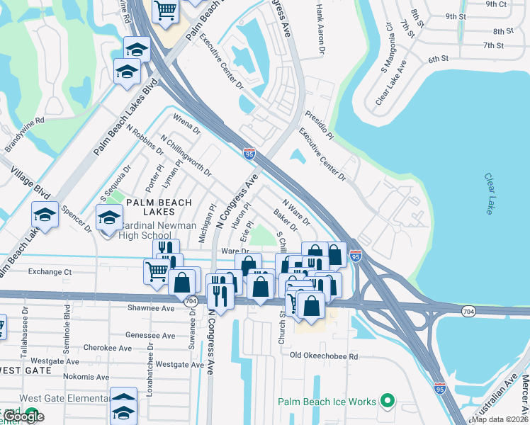 map of restaurants, bars, coffee shops, grocery stores, and more near 335 South Chillingworth Drive in West Palm Beach