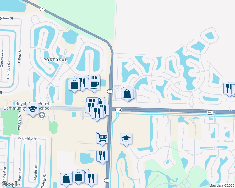 map of restaurants, bars, coffee shops, grocery stores, and more near 9951 Okeechobee Boulevard in West Palm Beach