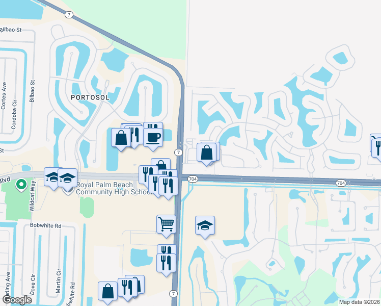 map of restaurants, bars, coffee shops, grocery stores, and more near 9951 Okeechobee Boulevard in West Palm Beach