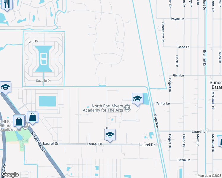 map of restaurants, bars, coffee shops, grocery stores, and more near 4409 Ruthann Court in North Fort Myers