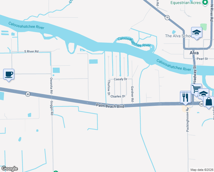 map of restaurants, bars, coffee shops, grocery stores, and more near 2381 Thurlow Street in Alva