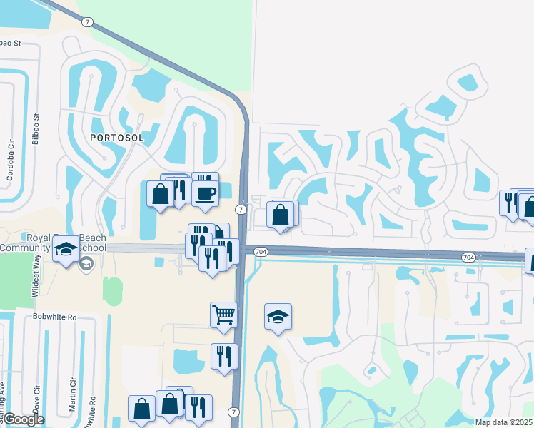 map of restaurants, bars, coffee shops, grocery stores, and more near 9901 Baywinds Boulevard in Royal Palm Beach