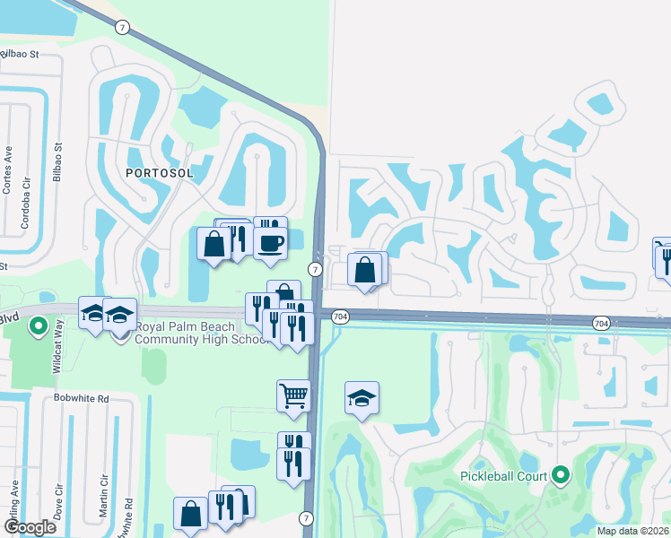 map of restaurants, bars, coffee shops, grocery stores, and more near 9951 Okeechobee Boulevard in West Palm Beach