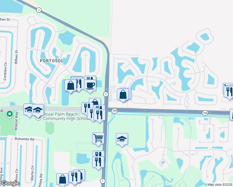 map of restaurants, bars, coffee shops, grocery stores, and more near 9845 Baywinds Boulevard in West Palm Beach