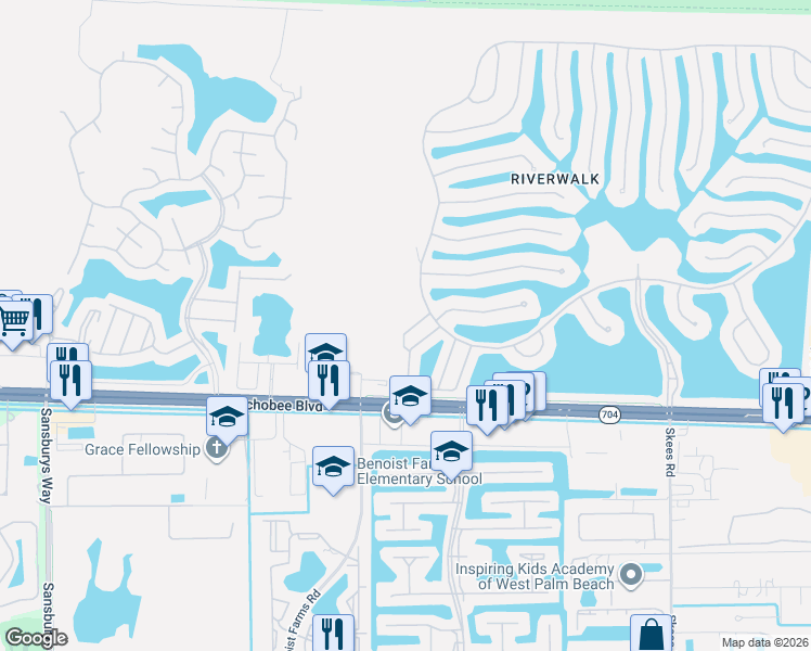 map of restaurants, bars, coffee shops, grocery stores, and more near 2165 Telogia Court in West Palm Beach