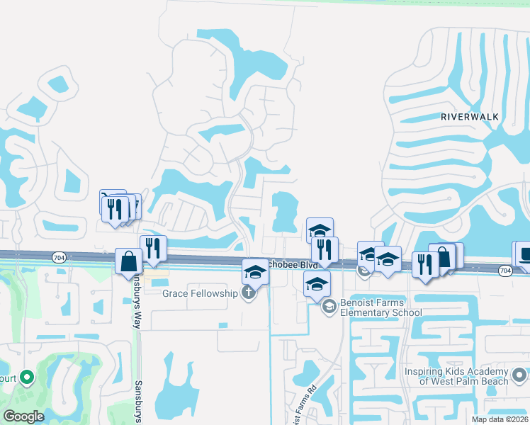 map of restaurants, bars, coffee shops, grocery stores, and more near 8400 Long Bay in West Palm Beach
