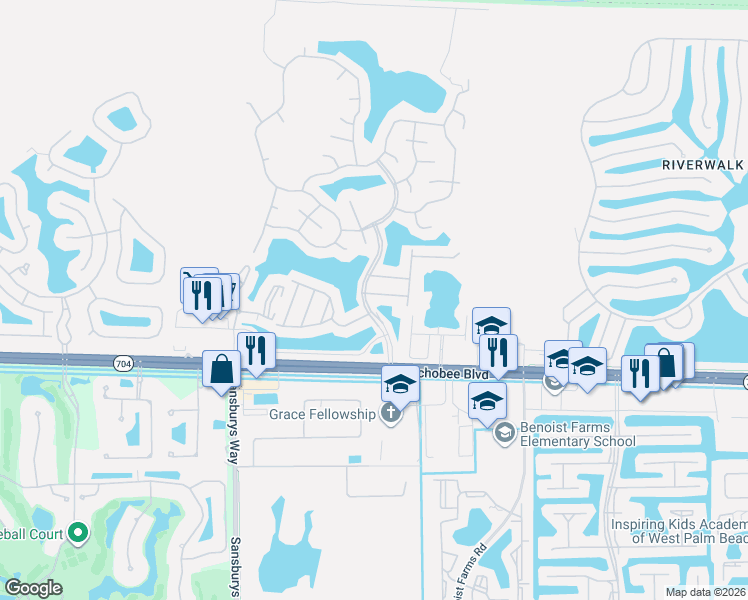map of restaurants, bars, coffee shops, grocery stores, and more near 8438 Long Bay in West Palm Beach
