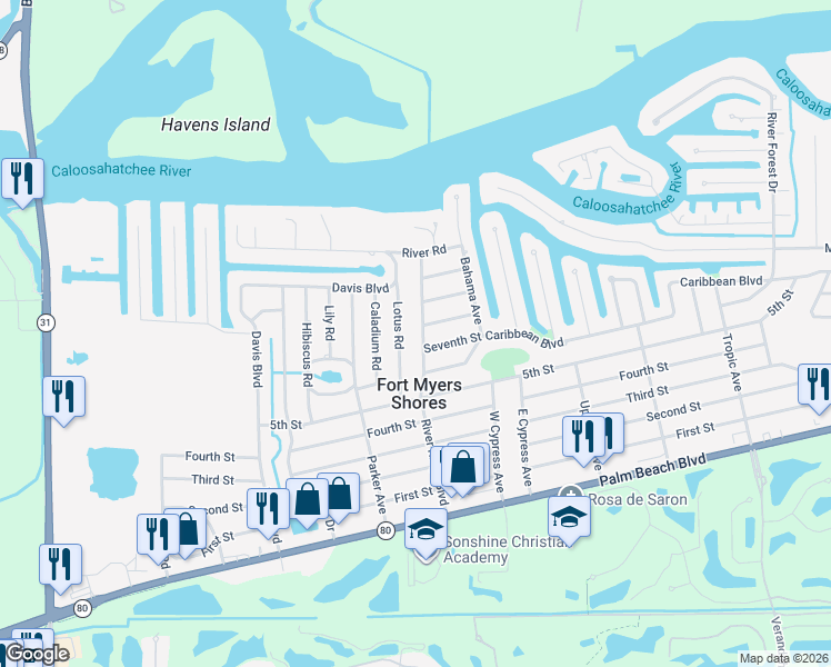 map of restaurants, bars, coffee shops, grocery stores, and more near 13002 Eighth Street in Fort Myers