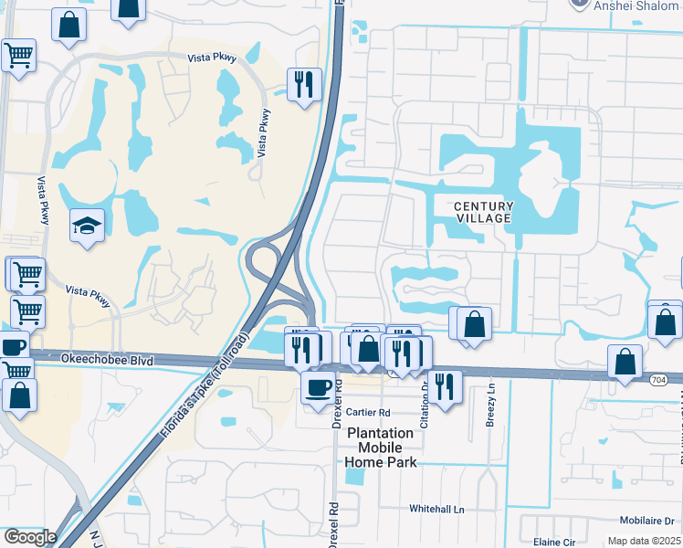 map of restaurants, bars, coffee shops, grocery stores, and more near 382 Windsor Q in West Palm Beach