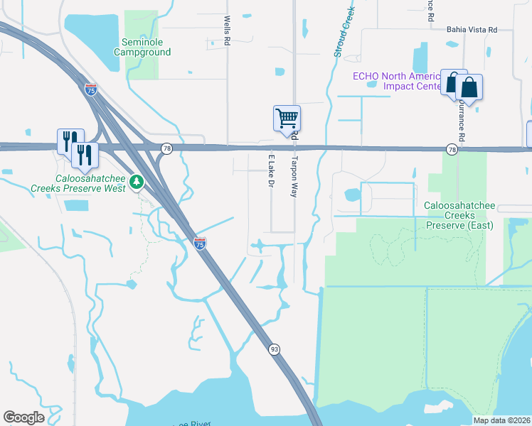 map of restaurants, bars, coffee shops, grocery stores, and more near 17061 East Lake Drive in North Fort Myers