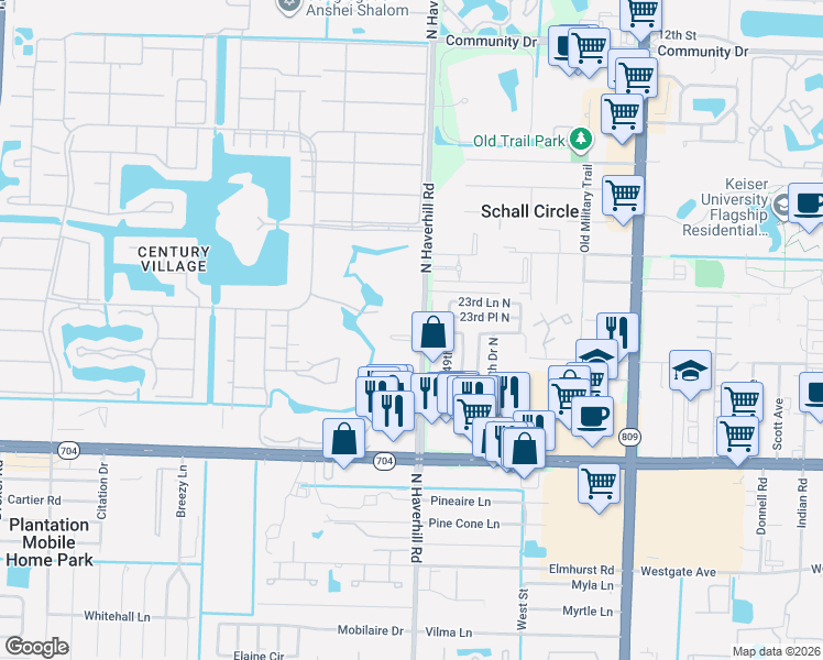 map of restaurants, bars, coffee shops, grocery stores, and more near 2338-2370 Haverhill Road North in West Palm Beach