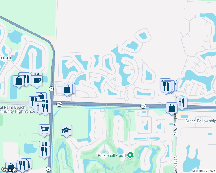 map of restaurants, bars, coffee shops, grocery stores, and more near 2181 Stonington Terrace in West Palm Beach