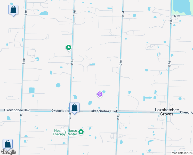 map of restaurants, bars, coffee shops, grocery stores, and more near 14715 Flamingo Road in Loxahatchee