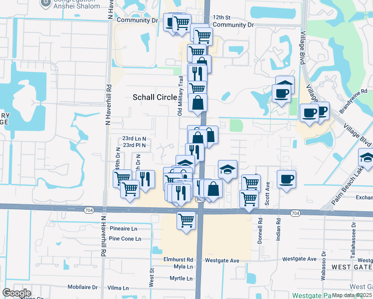 map of restaurants, bars, coffee shops, grocery stores, and more near 4563 Hibiscus Avenue in West Palm Beach