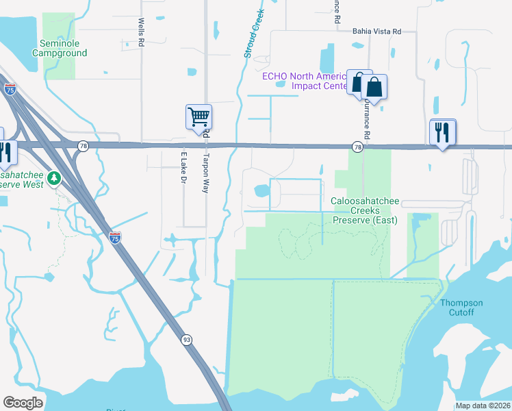 map of restaurants, bars, coffee shops, grocery stores, and more near 17060 Cypress Creek Drive in North Fort Myers