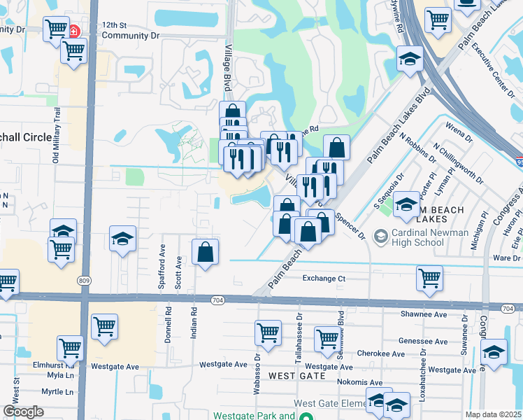 map of restaurants, bars, coffee shops, grocery stores, and more near 1 Harvard Circle in West Palm Beach