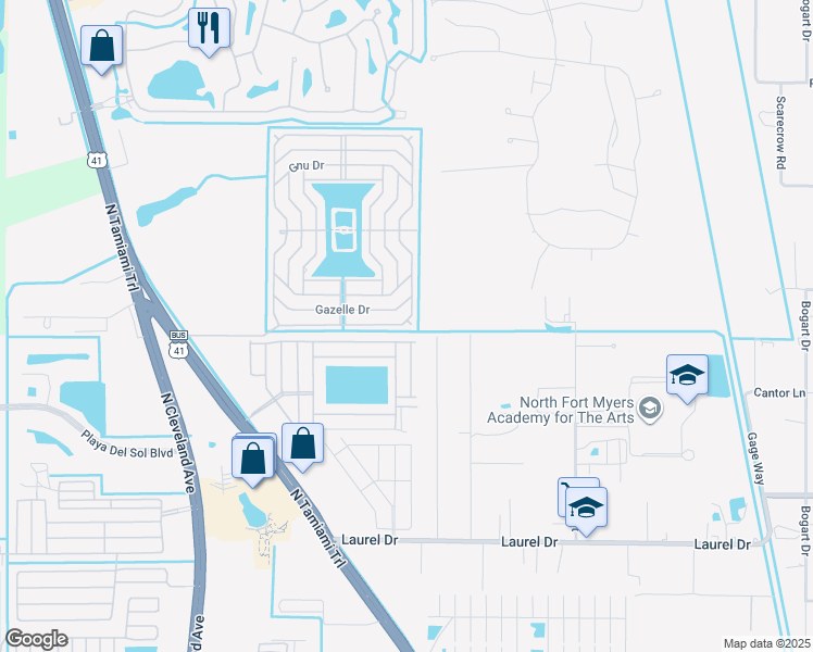 map of restaurants, bars, coffee shops, grocery stores, and more near 52 Eland Drive in North Fort Myers