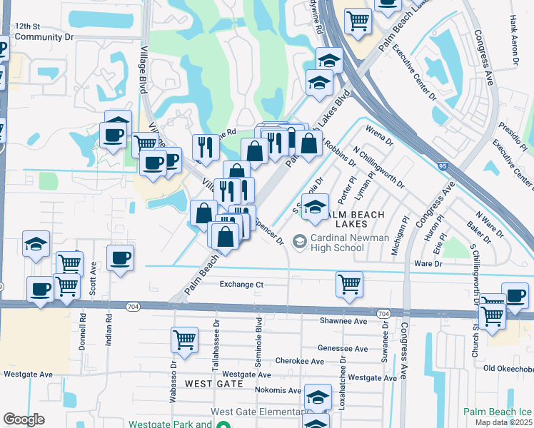 map of restaurants, bars, coffee shops, grocery stores, and more near in West Palm Beach