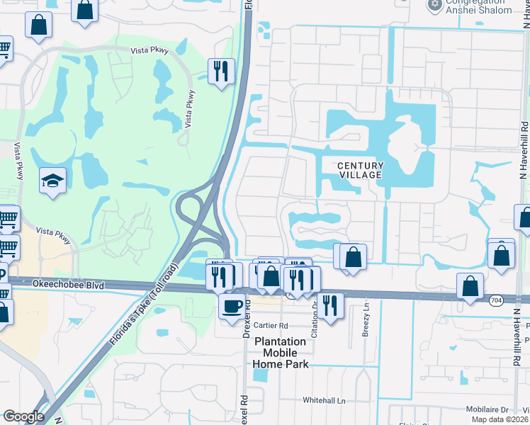 map of restaurants, bars, coffee shops, grocery stores, and more near 334 Windsor O in West Palm Beach