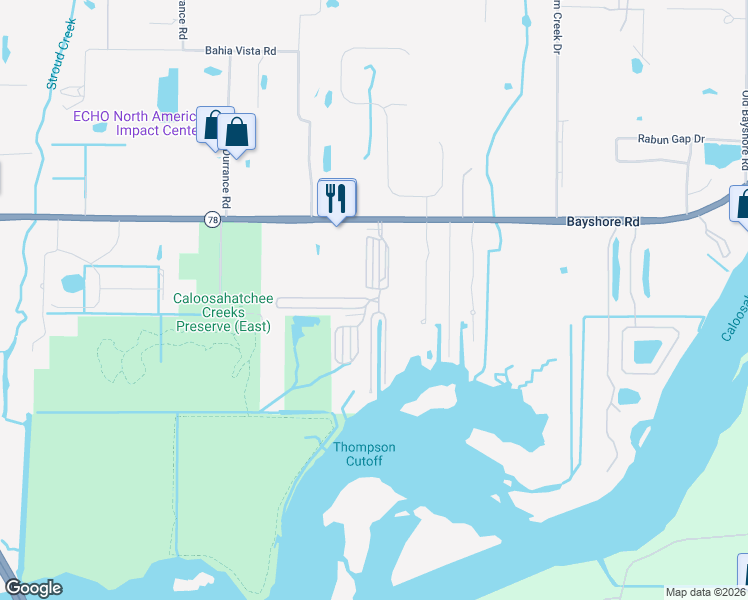 map of restaurants, bars, coffee shops, grocery stores, and more near 10550 Bayshore Road in North Fort Myers