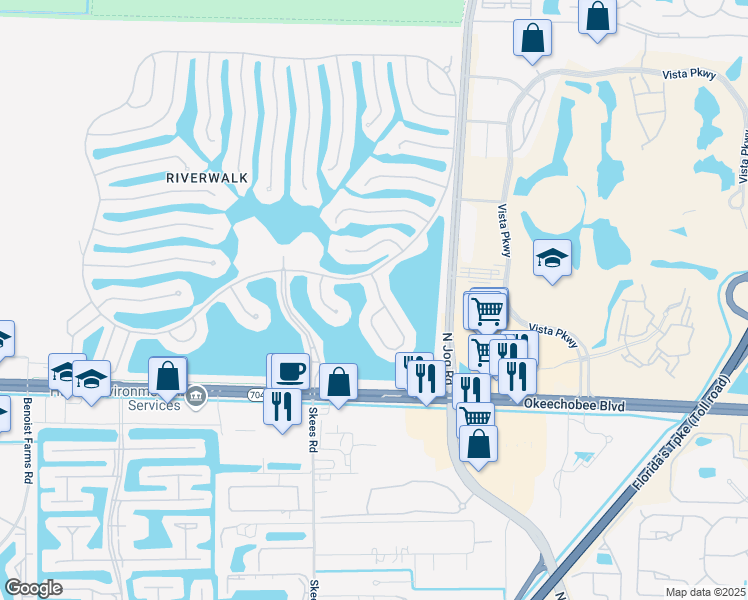 map of restaurants, bars, coffee shops, grocery stores, and more near 2229 Blue Springs Road in West Palm Beach