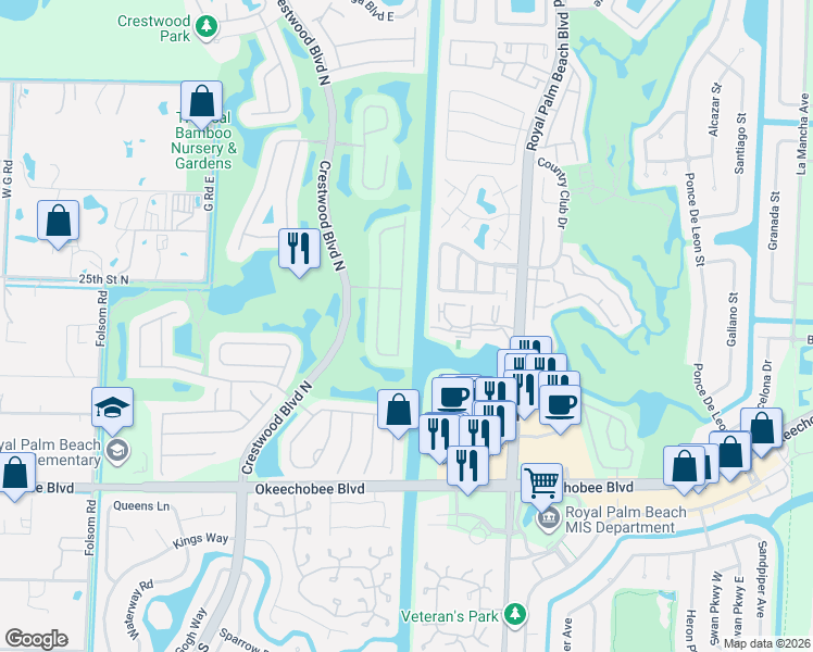 map of restaurants, bars, coffee shops, grocery stores, and more near 2089 Reston Circle in Royal Palm Beach