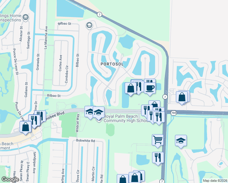 map of restaurants, bars, coffee shops, grocery stores, and more near 2819 Bellarosa Circle in West Palm Beach
