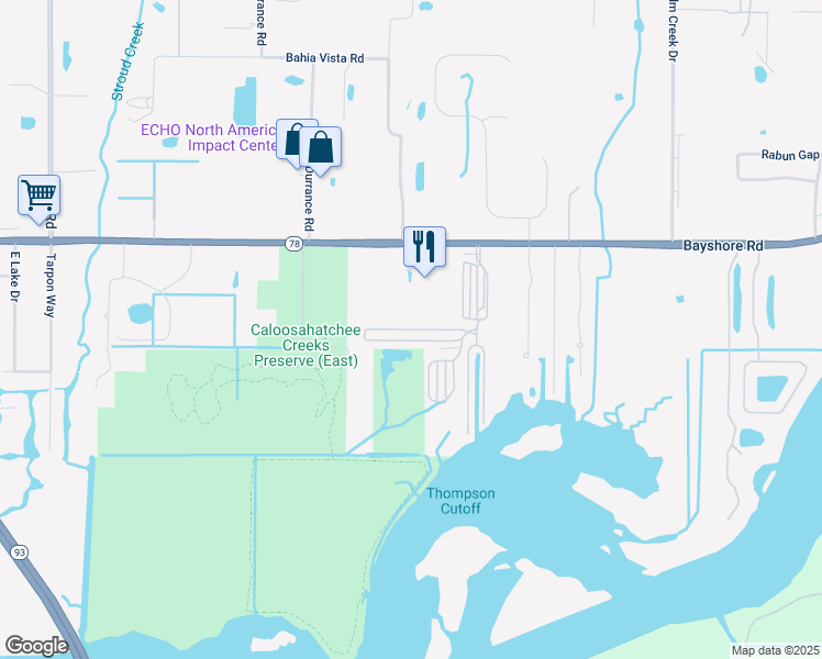 map of restaurants, bars, coffee shops, grocery stores, and more near North Drive in North Fort Myers