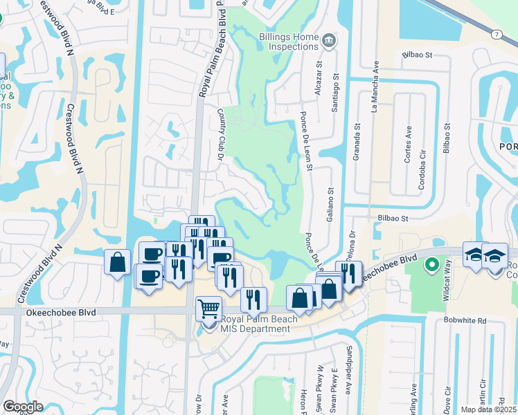 map of restaurants, bars, coffee shops, grocery stores, and more near 157 Prestige Drive in Royal Palm Beach