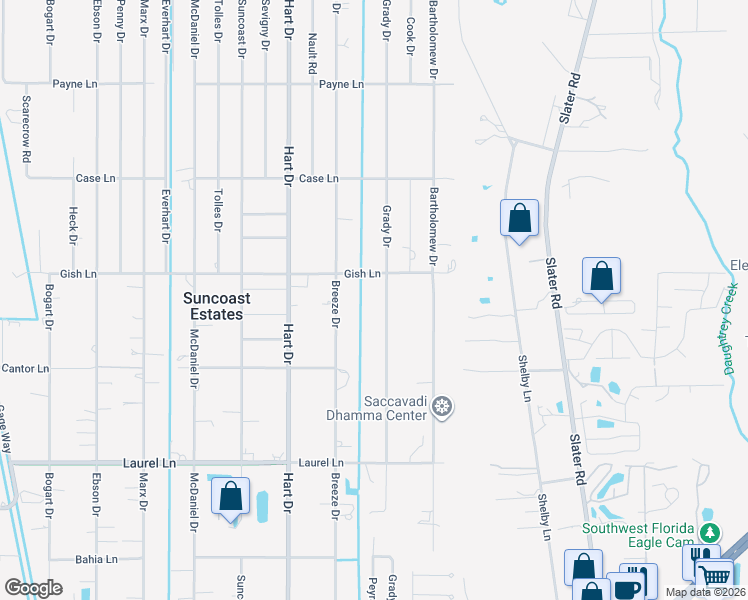 map of restaurants, bars, coffee shops, grocery stores, and more near 8010 Grady Drive in North Fort Myers