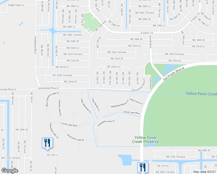 map of restaurants, bars, coffee shops, grocery stores, and more near 3126 Northeast 14th Avenue in Cape Coral