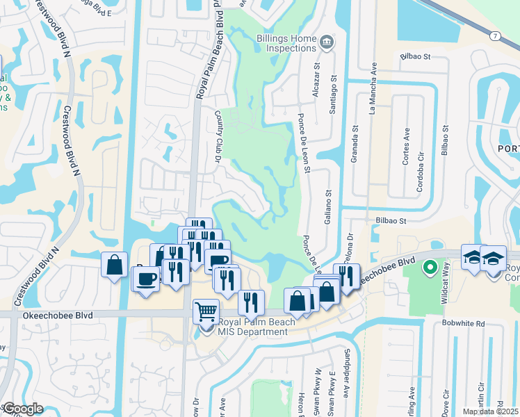 map of restaurants, bars, coffee shops, grocery stores, and more near 157 Prestige Drive in Royal Palm Beach