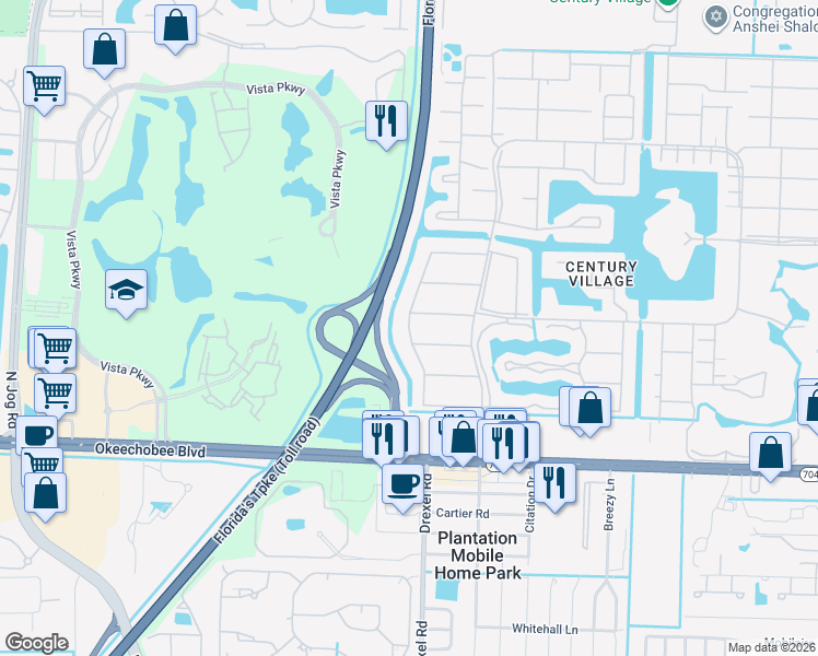 map of restaurants, bars, coffee shops, grocery stores, and more near 382 Windsor Q in West Palm Beach