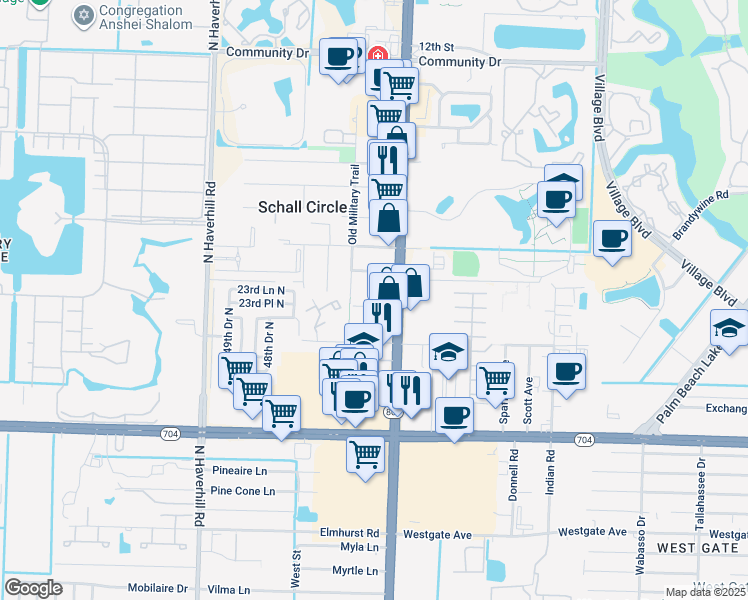 map of restaurants, bars, coffee shops, grocery stores, and more near 4563 Hibiscus Avenue in West Palm Beach