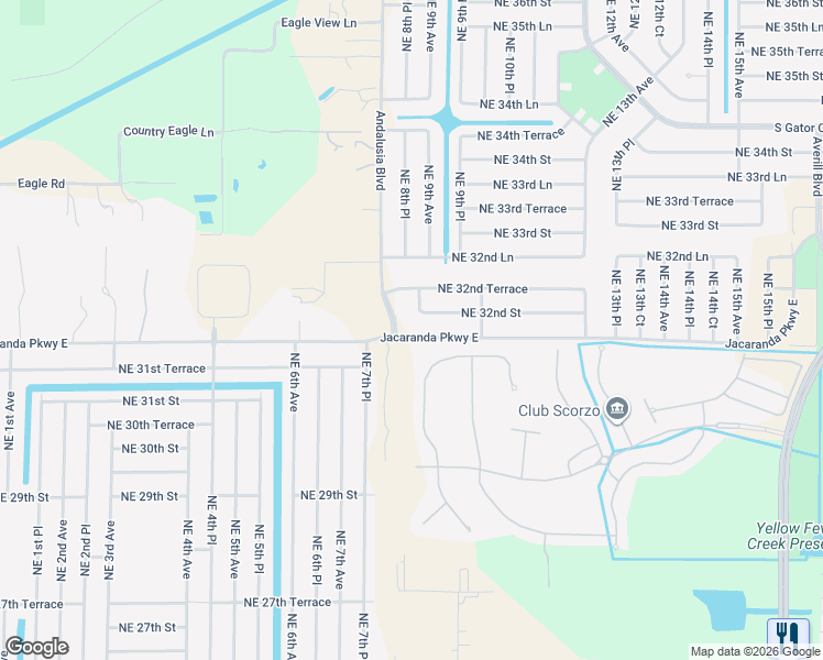 map of restaurants, bars, coffee shops, grocery stores, and more near 817 Jacaranda Parkway East in Cape Coral