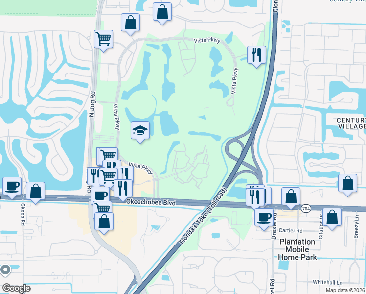map of restaurants, bars, coffee shops, grocery stores, and more near 6511 Emerald Dunes Drive in Royal Palm Beach